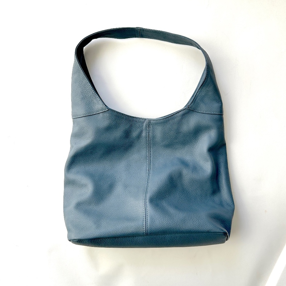 cerulean blue genuine leather hobo shoulder bag